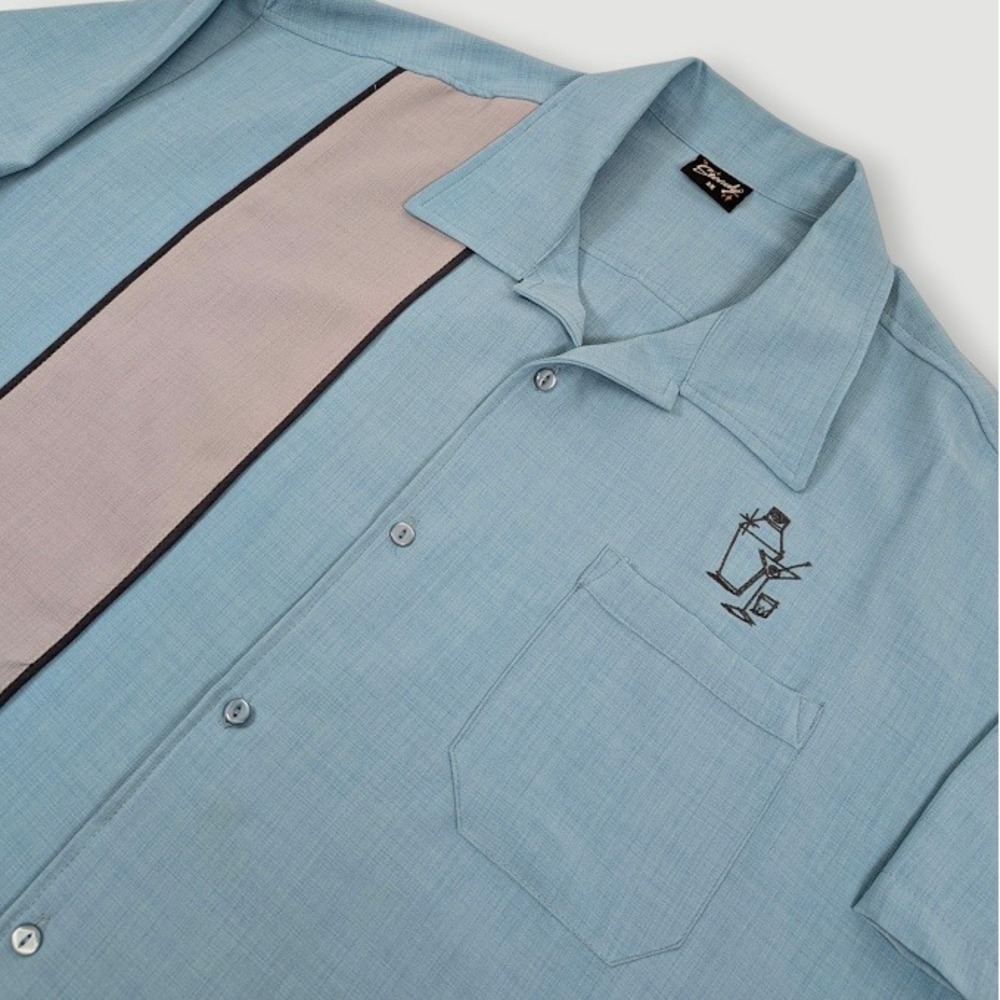 Steady Clothing Palm Springs Cocktail Bowling Shirt Men 3XL Blue Casual Retro